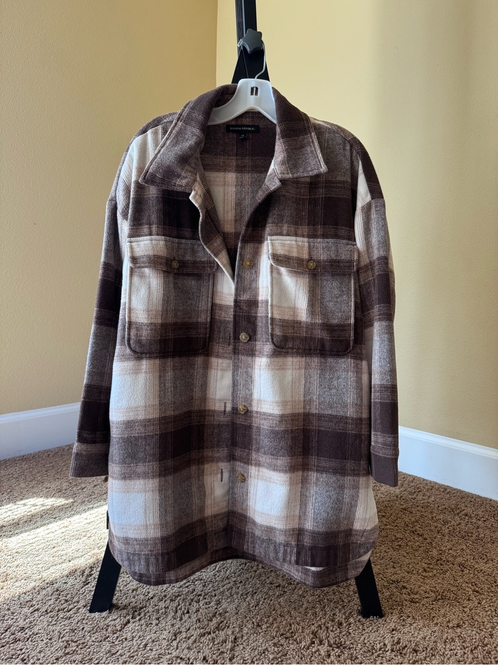 Women’s Brown Button-Up Flannel Coat